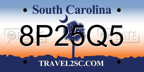 8P25Q5 South Carolina License Plate