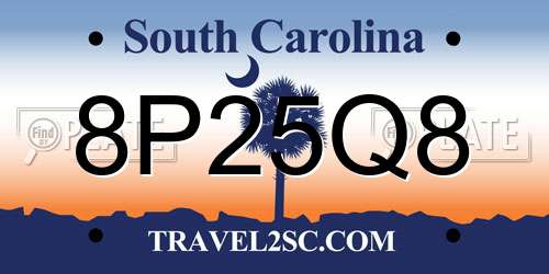 8P25Q8 South Carolina License Plate