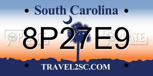 8P27E9 South Carolina License Plate
