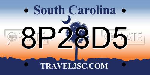 8P28D5 South Carolina License Plate