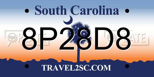 8P28D8 South Carolina License Plate