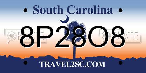 8P28O8 South Carolina License Plate