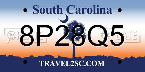 8P28Q5 South Carolina License Plate