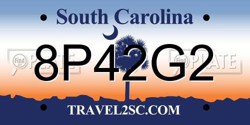 8P42G2 South Carolina License Plate