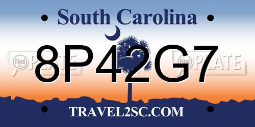 8P42G7 South Carolina License Plate