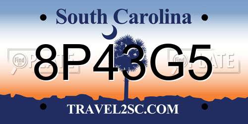 8P43G5 South Carolina License Plate