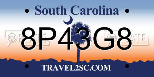 8P43G8 South Carolina License Plate