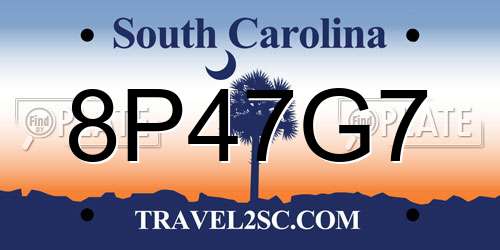 8P47G7 South Carolina License Plate
