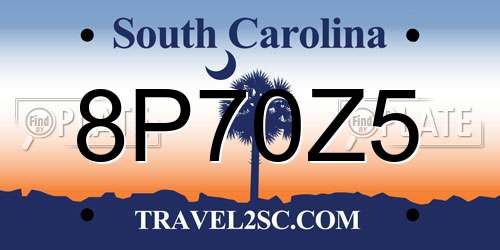 8P70Z5 South Carolina License Plate