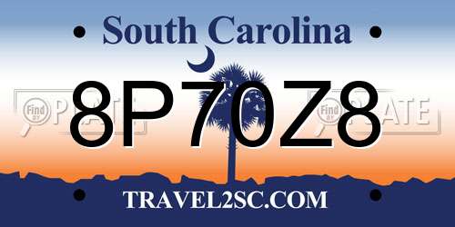 8P70Z8 South Carolina License Plate