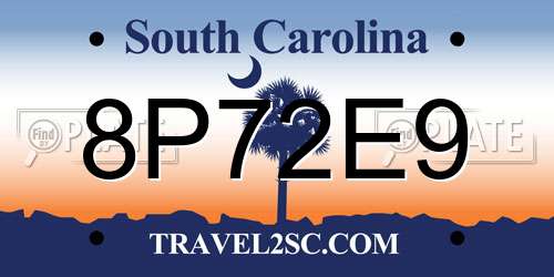 8P72E9 South Carolina License Plate