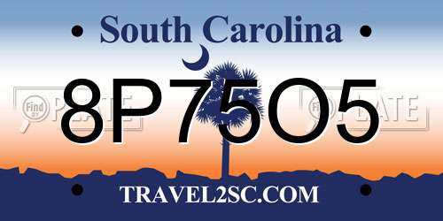 8P75O5 South Carolina License Plate