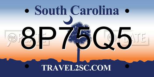 8P75Q5 South Carolina License Plate