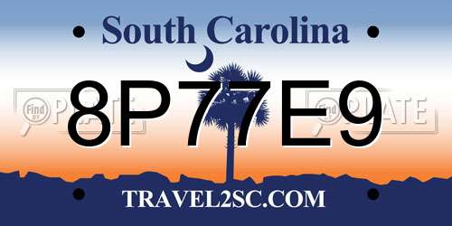 8P77E9 South Carolina License Plate