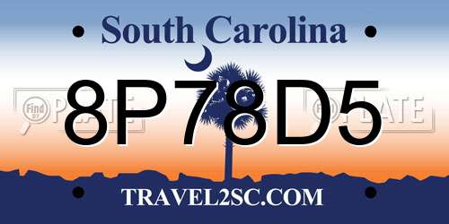 8P78D5 South Carolina License Plate
