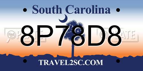 8P78D8 South Carolina License Plate