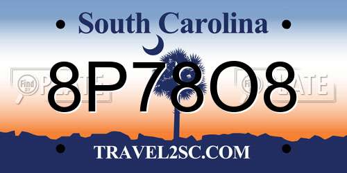 8P78O8 South Carolina License Plate