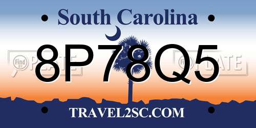 8P78Q5 South Carolina License Plate