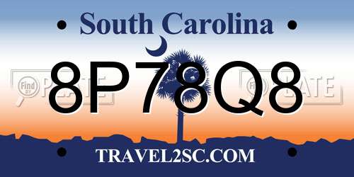 8P78Q8 South Carolina License Plate