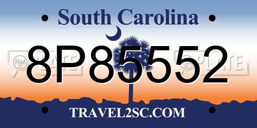 8P85552 South Carolina License Plate