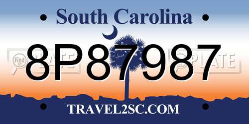 8P87987 South Carolina License Plate