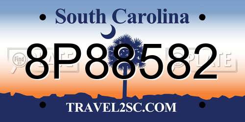 8P88582 South Carolina License Plate