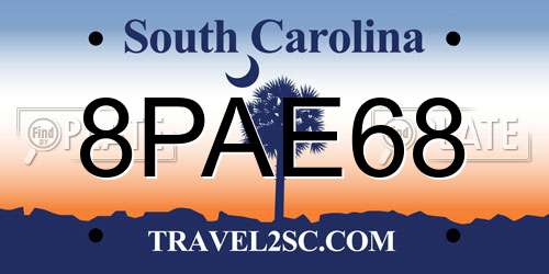 8PAE68 South Carolina License Plate