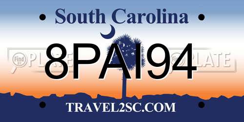 8PAI94 South Carolina License Plate