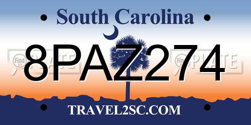 8PAZ274 South Carolina License Plate