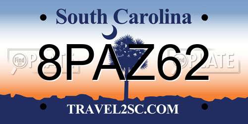 8PAZ62 South Carolina License Plate
