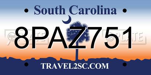 8PAZ751 South Carolina License Plate