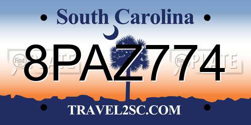 8PAZ774 South Carolina License Plate