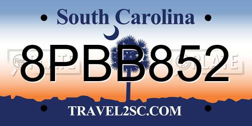 8PBB852 South Carolina License Plate