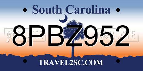 8PBZ952 South Carolina License Plate