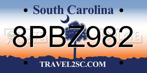 8PBZ982 South Carolina License Plate