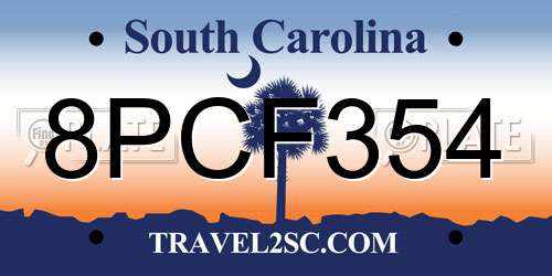 8PCF354 South Carolina License Plate