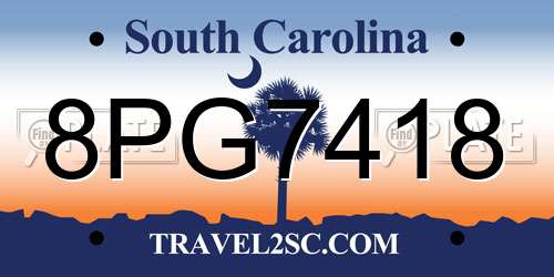 8PG7418 South Carolina License Plate