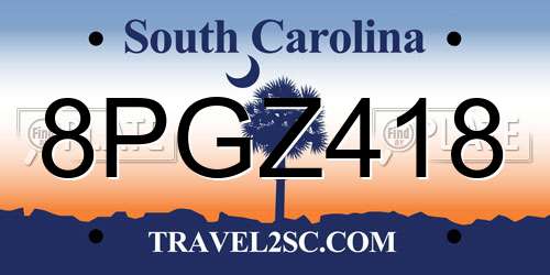 8PGZ418 South Carolina License Plate