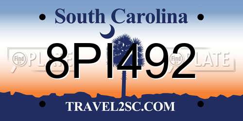 8PI492 South Carolina License Plate