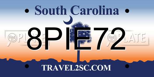 8PIE72 South Carolina License Plate