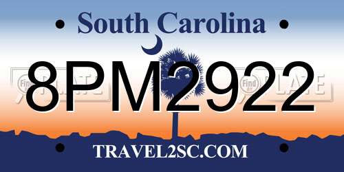 8PM2922 South Carolina License Plate