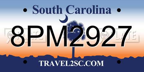 8PM2927 South Carolina License Plate