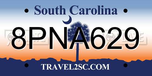 8PNA629 South Carolina License Plate