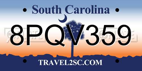 8PQV359 South Carolina License Plate