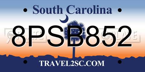 8PSB852 South Carolina License Plate