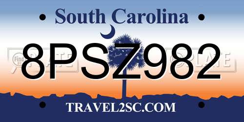 8PSZ982 South Carolina License Plate