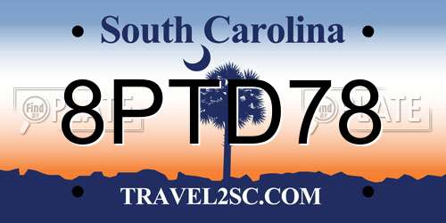 8PTD78 South Carolina License Plate