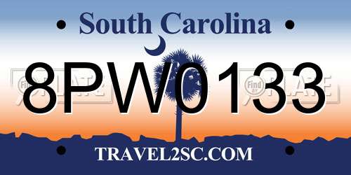 8PW0133 South Carolina License Plate