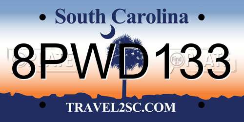 8PWD133 South Carolina License Plate