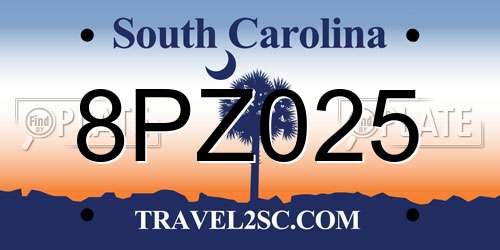 8PZ025 South Carolina License Plate